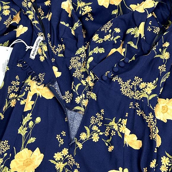NWT Reformation Lecce MaxiDress Size 2 in Bernadette Navy and Yellow Floral Prom - Picture 9 of 10